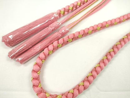 平和屋着物●和装小物　振袖用帯締め　飾り付き　舞桜　パール　桃色　金糸　撚り房　逸品　未使用　CABC1026ju