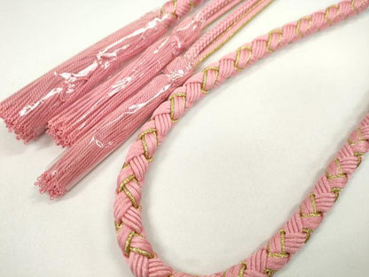 平和屋着物●和装小物　振袖用帯締め　飾り付き　飾り玉　舞桜　桃色　金糸　撚り房　逸品　未使用　CABC1036ju