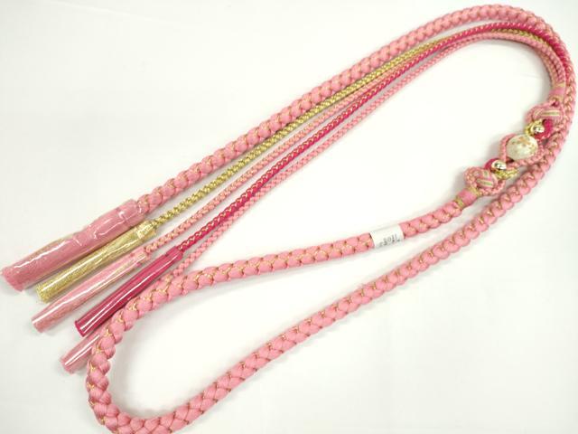 平和屋着物●和装小物　振袖用帯締め　飾り付き　飾り玉　小田巻き　桃色　金糸　切り房　逸品　未使用　CABC1037ju