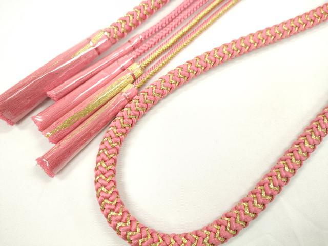 平和屋着物●和装小物　振袖用帯締め　飾り付き　飾り玉　小田巻き　パール　花　真朱色　金糸　切り房　逸品　未使用　CABC1038ju