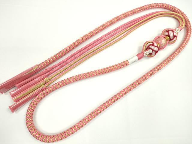 平和屋着物●和装小物　振袖用帯締め　飾り付き　飾り玉　小田巻き　パール　花　真朱色　金糸　切り房　逸品　未使用　CABC1038ju