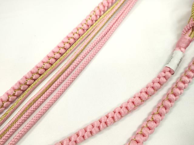 平和屋着物●和装小物　振袖用帯締め　飾り付き　パール　飾り玉　ピンク　金糸　切り房　逸品　未使用　CABC1041ju