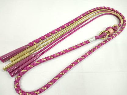 平和屋着物●和装小物　振袖用帯締め　飾り付き　飾り玉　小田巻き　梅紫色　金糸　切り房　逸品　未使用　CABC1060ju