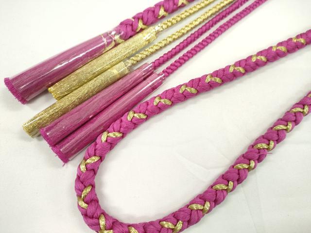 平和屋着物●和装小物　振袖用帯締め　飾り付き　飾り玉　小田巻き　梅紫色　金糸　切り房　逸品　未使用　CABC1060ju