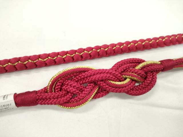 平和屋着物●和装小物　振袖用帯締め　飾り付き　パール　ハート　花　ビジュー　赤　金糸　切り房　逸品　未使用　CABC1062ju