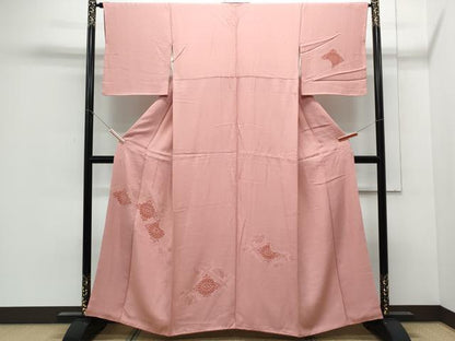 平和屋着物▼訪問着 モール織 天井花文 薄紅色 正絹 逸品 CABC1226th