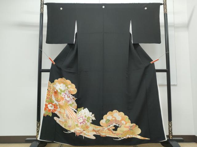 平和屋着物▼豪華黒留袖 刺繍 尾長鳥花文 金彩 正絹 逸品 CABC1228th