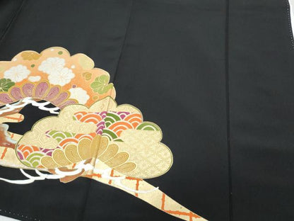 平和屋着物▼豪華黒留袖 刺繍 尾長鳥花文 金彩 正絹 逸品 CABC1228th