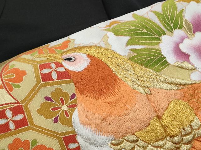 平和屋着物▼豪華黒留袖 刺繍 尾長鳥花文 金彩 正絹 逸品 CABC1228th