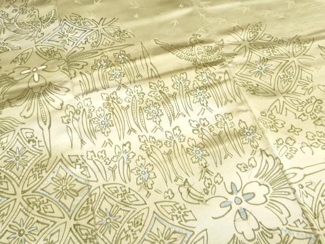 平和屋着物▼訪問着 手描き 飛鳥花文 暈し染め 正絹 逸品 CABC1230th