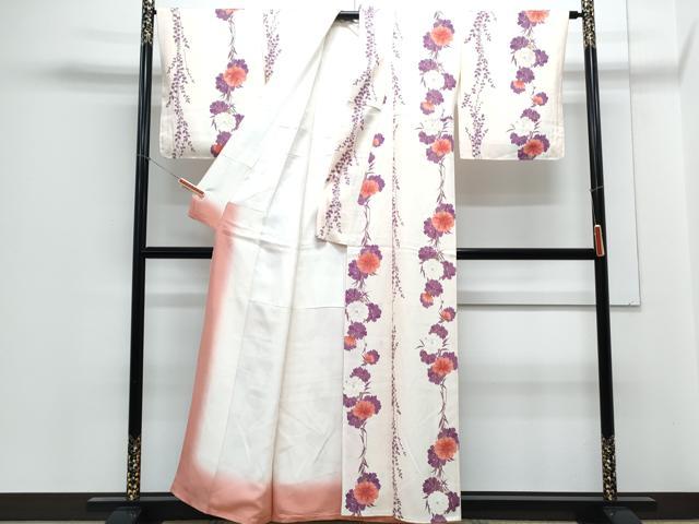 平和屋着物▼上質な小紋 草花間道 暈し染め 金彩 正絹 逸品 CABC1261th