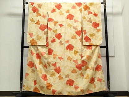 平和屋着物▼上質な小紋 地紋起こし 草花文 正絹 逸品 CABC1268th