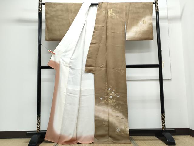 平和屋着物▼訪問着 枝花文 暈し染め 金銀彩 正絹 逸品 CABC1292th