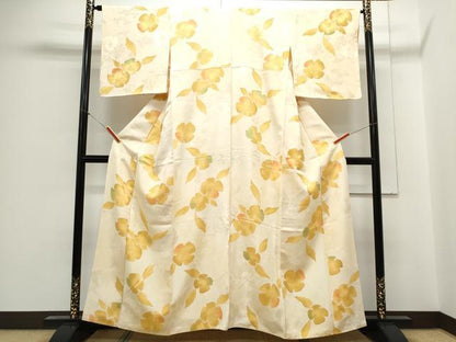 平和屋着物▼上質な小紋 地紋起こし 草花文 正絹 逸品 CABC1345th
