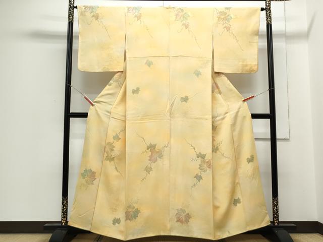 平和屋着物▼上質な小紋 地紋起こし 草葉文 暈し染め 正絹 逸品 CABC1354th