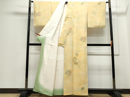 平和屋着物▼上質な小紋 地紋起こし 草葉文 暈し染め 正絹 逸品 CABC1354th