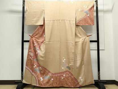 平和屋着物▼訪問着 絞り 刺繍 枝花文 金彩 正絹 逸品 CABC1422th