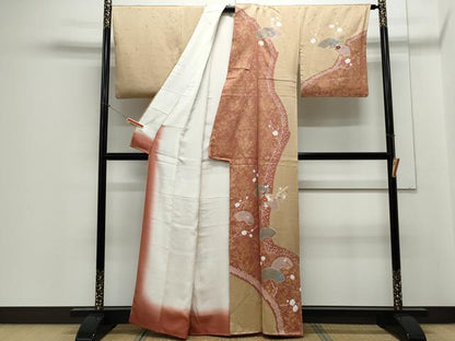 平和屋着物▼訪問着 絞り 刺繍 枝花文 金彩 正絹 逸品 CABC1422th