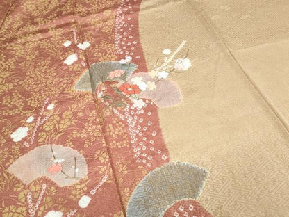 平和屋着物▼訪問着 絞り 刺繍 枝花文 金彩 正絹 逸品 CABC1422th