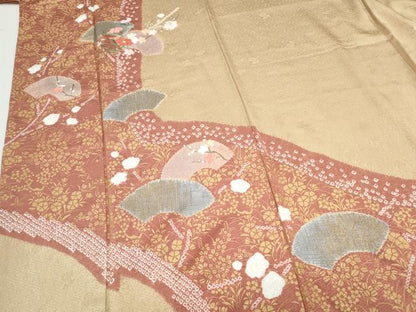 平和屋着物▼訪問着 絞り 刺繍 枝花文 金彩 正絹 逸品 CABC1422th