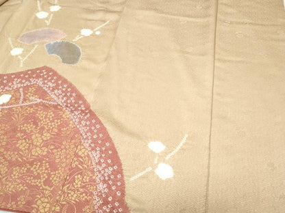 平和屋着物▼訪問着 絞り 刺繍 枝花文 金彩 正絹 逸品 CABC1422th