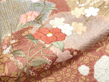 平和屋着物▼訪問着 絞り 刺繍 枝花文 金彩 正絹 逸品 CABC1422th