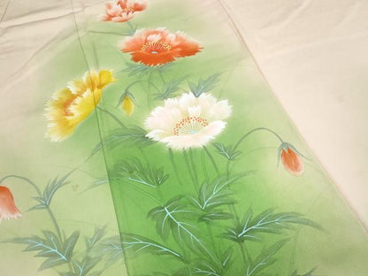 平和屋着物▼訪問着 作家物 手描き 草花文 暈し染め 正絹 逸品 CABC1444th