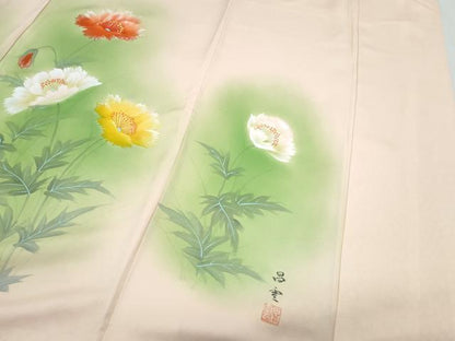 平和屋着物▼訪問着 作家物 手描き 草花文 暈し染め 正絹 逸品 CABC1444th