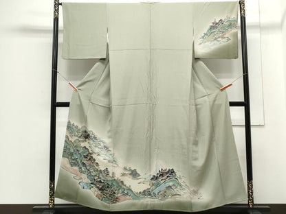 平和屋着物▼訪問着 手描き 風景文 暈し染め 金彩 正絹 逸品 CABC1475th