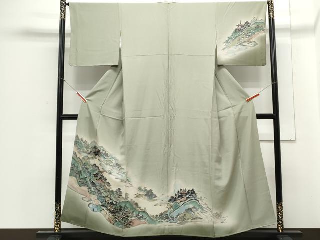 平和屋着物▼訪問着 手描き 風景文 暈し染め 金彩 正絹 逸品 CABC1475th