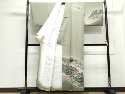 平和屋着物▼訪問着 手描き 風景文 暈し染め 金彩 正絹 逸品 CABC1475th