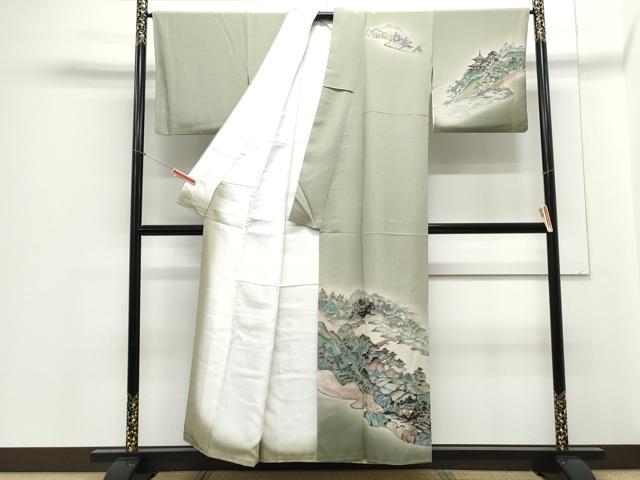 平和屋着物▼訪問着 手描き 風景文 暈し染め 金彩 正絹 逸品 CABC1475th