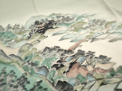平和屋着物▼訪問着 手描き 風景文 暈し染め 金彩 正絹 逸品 CABC1475th