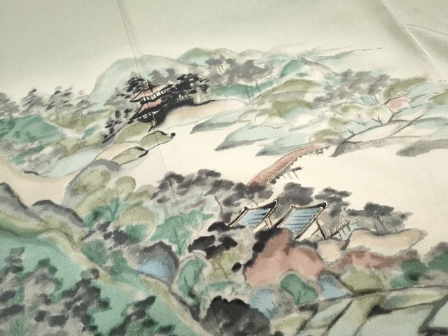 平和屋着物▼訪問着 手描き 風景文 暈し染め 金彩 正絹 逸品 CABC1475th
