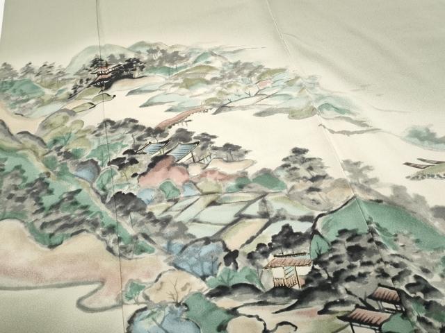 平和屋着物▼訪問着 手描き 風景文 暈し染め 金彩 正絹 逸品 CABC1475th