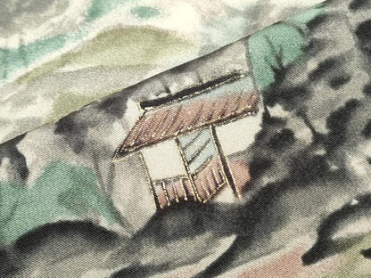 平和屋着物▼訪問着 手描き 風景文 暈し染め 金彩 正絹 逸品 CABC1475th
