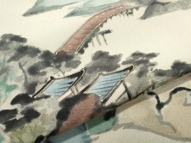 平和屋着物▼訪問着 手描き 風景文 暈し染め 金彩 正絹 逸品 CABC1475th