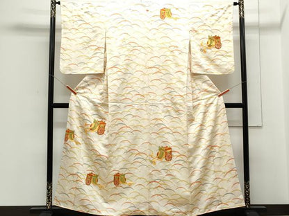 平和屋着物▼訪問着 総刺繍 駒刺繍 御所車文 金彩 正絹 逸品 CABC1491th