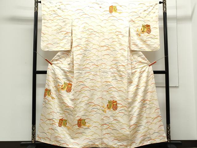 平和屋着物▼訪問着 総刺繍 駒刺繍 御所車文 金彩 正絹 逸品 CABC1491th
