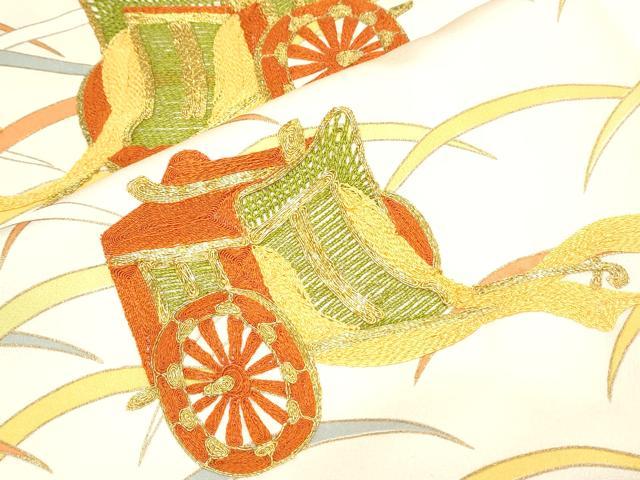 平和屋着物▼訪問着 総刺繍 駒刺繍 御所車文 金彩 正絹 逸品 CABC1491th