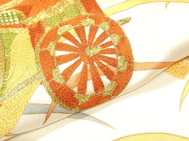 平和屋着物▼訪問着 総刺繍 駒刺繍 御所車文 金彩 正絹 逸品 CABC1491th