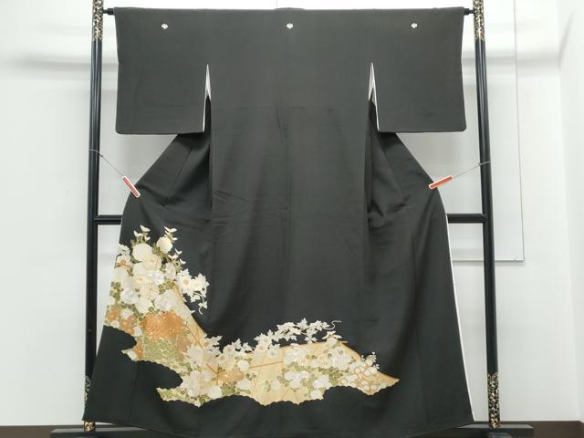 平和屋着物▼豪華黒留袖　駒刺繍　籬花文　金彩　正絹　逸品　CABC1498th