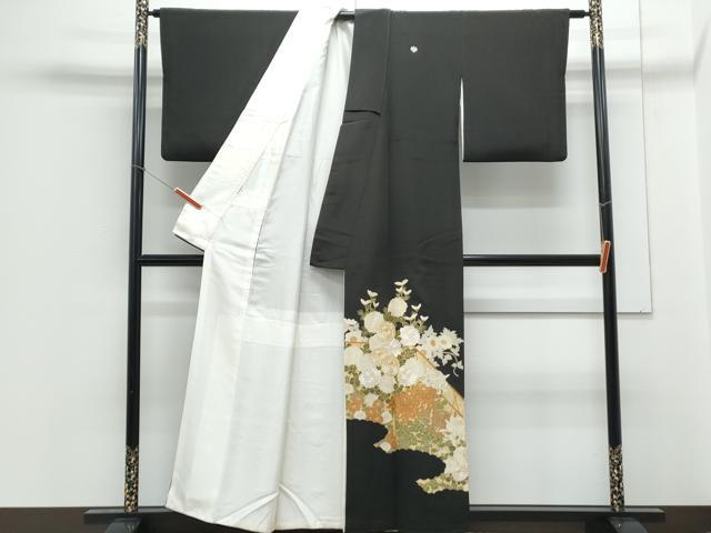 平和屋着物▼豪華黒留袖　駒刺繍　籬花文　金彩　正絹　逸品　CABC1498th