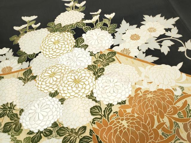 平和屋着物▼豪華黒留袖　駒刺繍　籬花文　金彩　正絹　逸品　CABC1498th