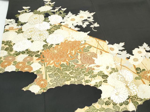 平和屋着物▼豪華黒留袖　駒刺繍　籬花文　金彩　正絹　逸品　CABC1498th