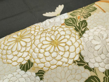 平和屋着物▼豪華黒留袖　駒刺繍　籬花文　金彩　正絹　逸品　CABC1498th