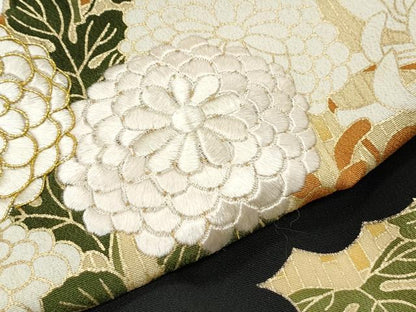 平和屋着物▼豪華黒留袖　駒刺繍　籬花文　金彩　正絹　逸品　CABC1498th