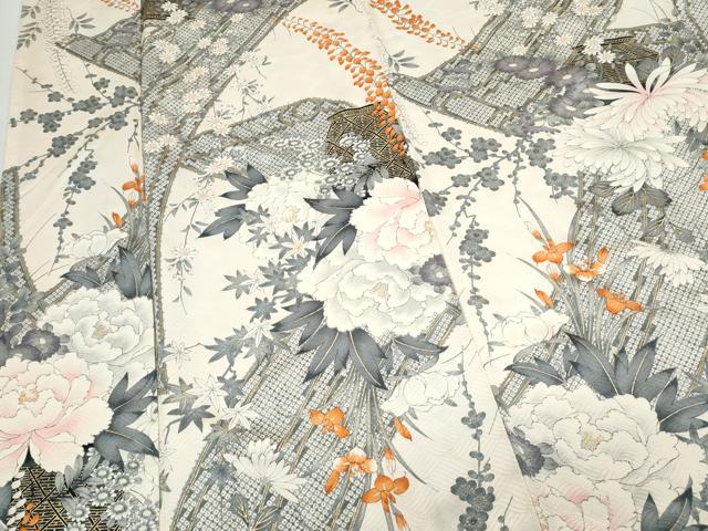 平和屋着物▼上質な小紋 花籠文 金彩 正絹 逸品 CABC1533th