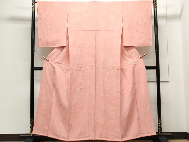平和屋着物▼上質な色無地 更紗花唐草文 珊瑚色 正絹 逸品 CABC1540th