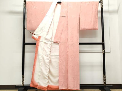 平和屋着物▼上質な色無地 更紗花唐草文 珊瑚色 正絹 逸品 CABC1540th